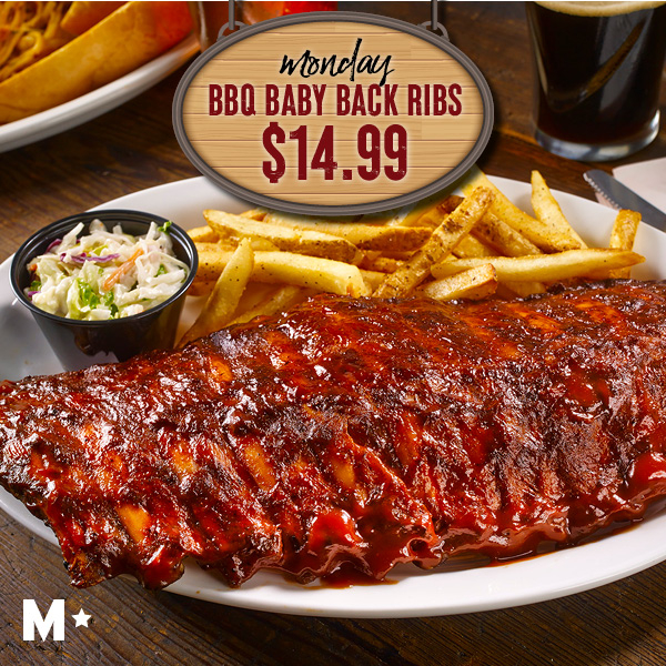 MondayBBQ BABY BACK RIBS 14.99 (Miller’s Ale House Boca Raton