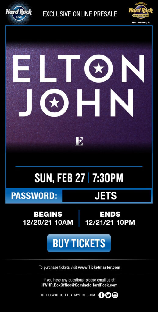 Exclusive Online Presale Elton John (Hard Rock Live Seminole Hard
