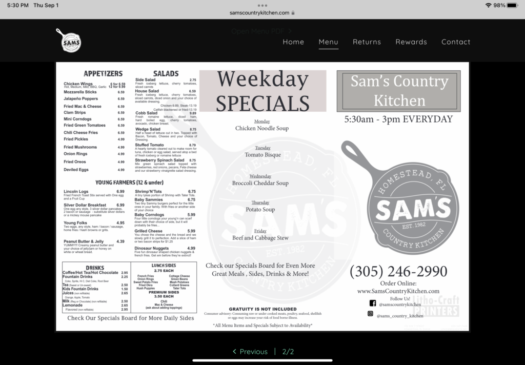 Sam’s Country Kitchen (Homestead) Jeff Eats