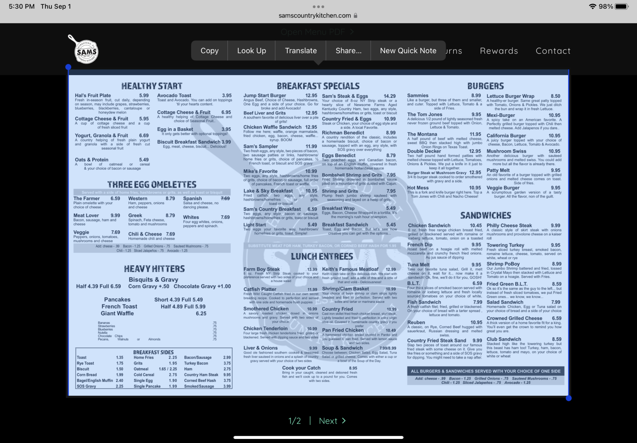 Sam’s Country Kitchen (Homestead) Jeff Eats