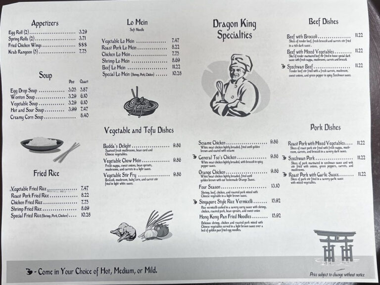 Dragon king chinese restaurant menu