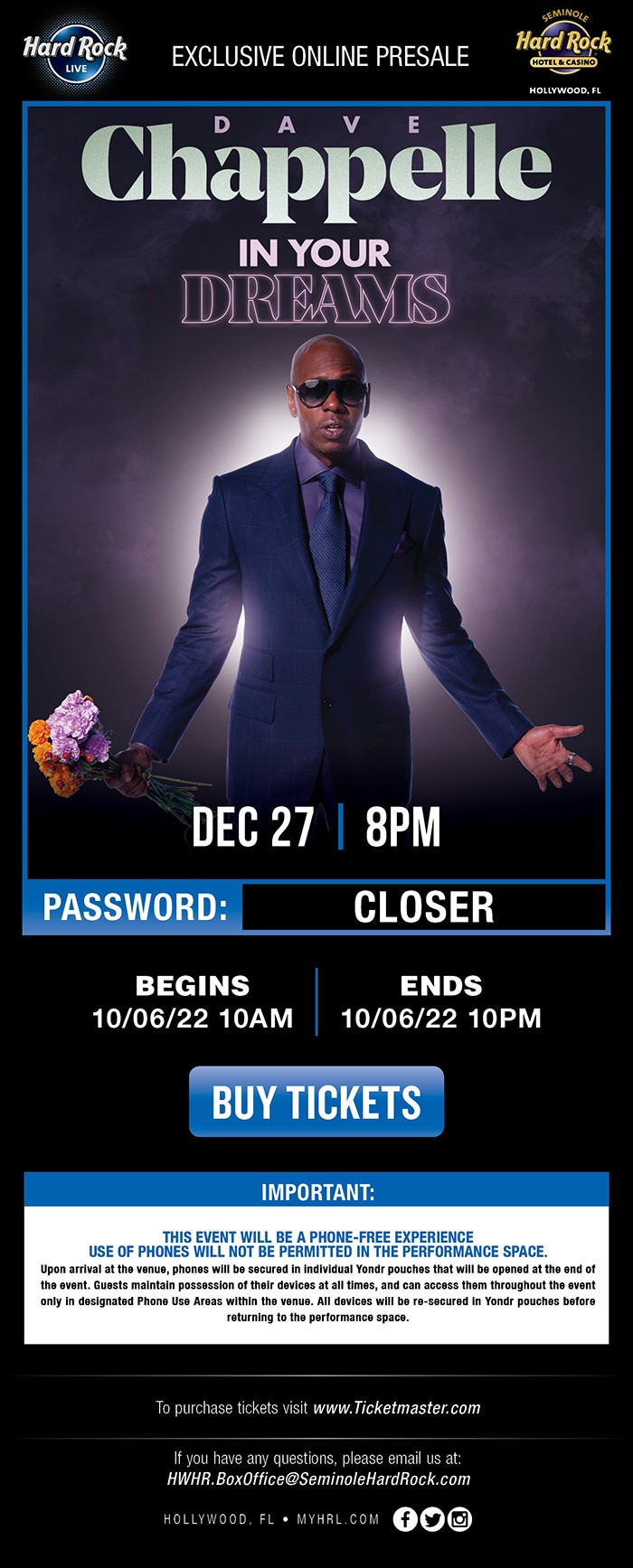 Exclusive Online Presale Dave Chappelle In Your Dreams (Hard Rock