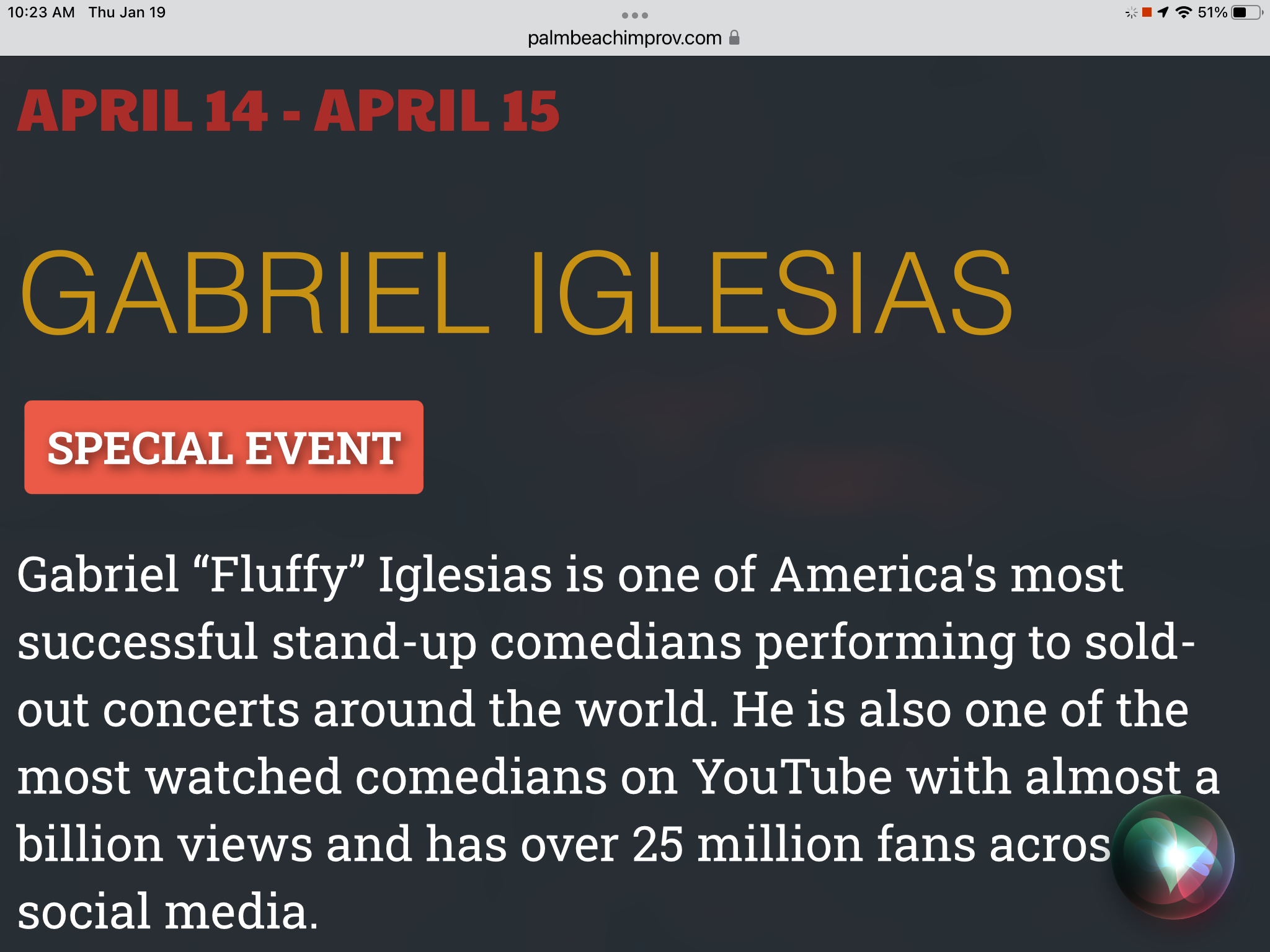 GABRIEL IGLESIAS/ April 14th15th, 2023 (Palm Beach Improv Comedy