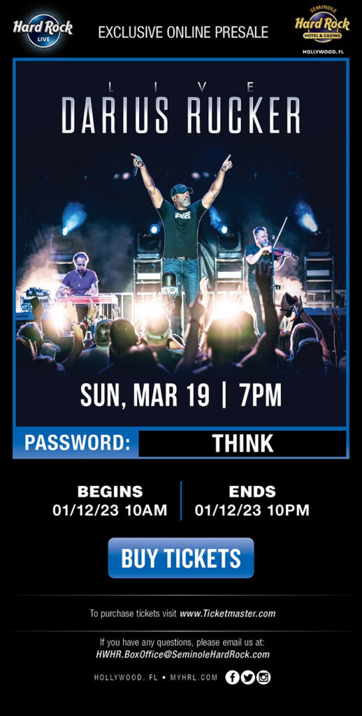 Exclusive Online Presale Darius Rucker (Hard Rock Live Hollywood