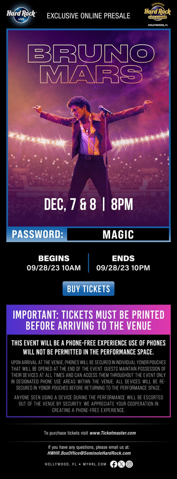 Exclusive Online Presale Bruno Mars (Hard Rock Live Hollywood) Jeff